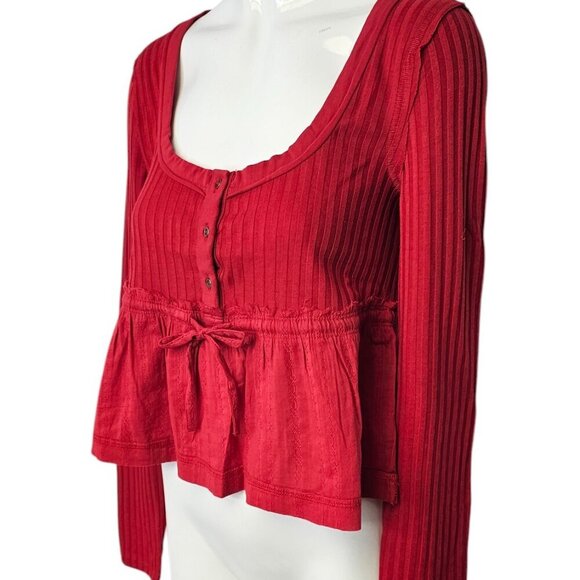 Anthropologie Pilcro Long-Sleeve Scoop-Neck Babydoll Top, Tie Front, Red, XS - Picture 8 of 9